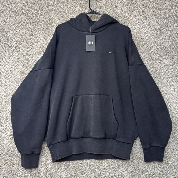 Under Armour Icon Heavyweight Fleece Wash Oversized Hoodie Mens Large Black New - Picture 1 of 14